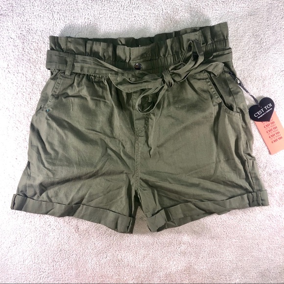 army green paperbag shorts
